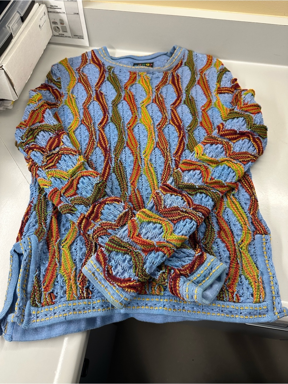 COOGI Light Blue Multicolor Wave Knit Sweater